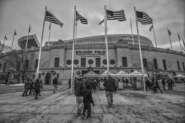 Chicago Bears Art Print featuring the photograph Chicago Bears Soldier Field Black White 7861 by David Haskett II