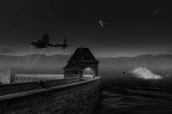 617 Squadron Art Print featuring the digital art Knights Last Chance - Monochrome by Mark Donoghue
