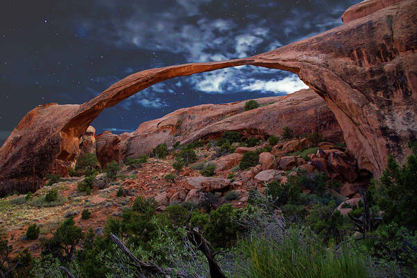 Landscape Arch Art Print featuring the photograph Landscape Arch - Starlight Series #5 - Utah, USA - 2011 New 1/10 by Robert Khoi
