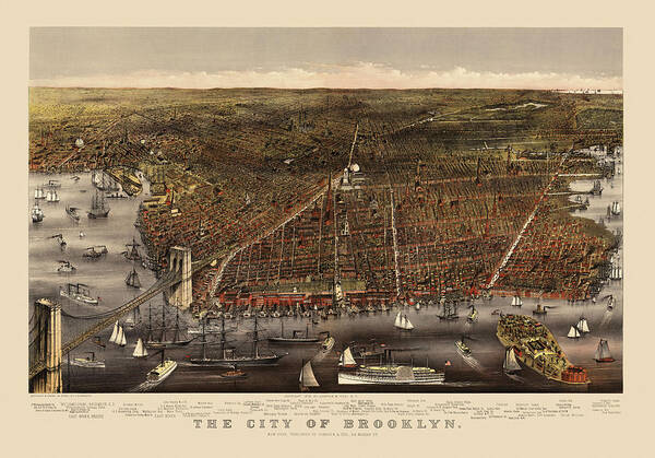 Antique Map of Brooklyn by Currier and Ives - circa 1879 by Blue Monocle