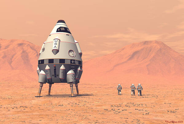 Mars Art Print featuring the digital art First steps by David Robinson