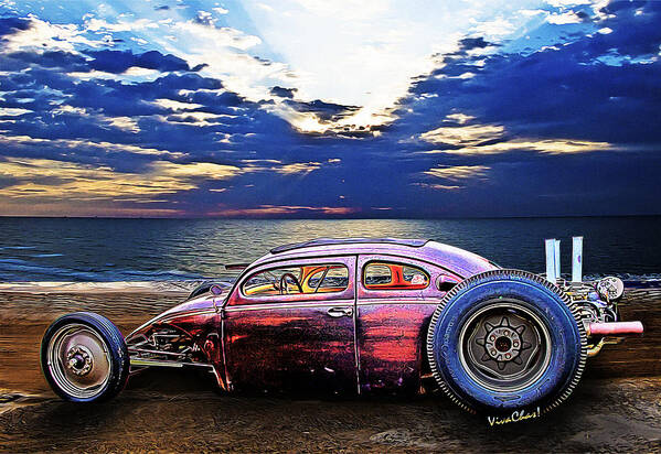 Rat Rod Art Print featuring the photograph Rat Rod Surf Monster at the Shore by Chas Sinklier