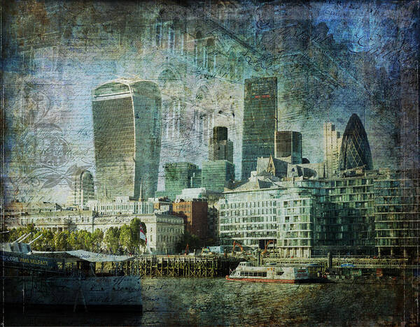 City-landscape Art Print featuring the digital art London Skyline Key of Blue by Nicky Jameson