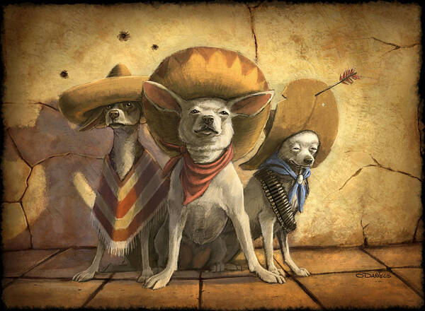 Dogs Art Print featuring the painting The Three Banditos by Sean ODaniels