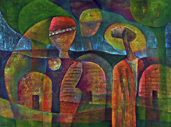 African Art Art Print featuring the painting Travelers Then Came by Martin Tose 1959-2004
