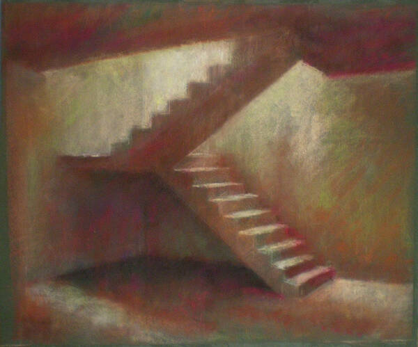 Interior - Classic Painting - Pastels - Stairs - Urban Landscape Art Print featuring the drawing Place With Stairs by Paez Antonio