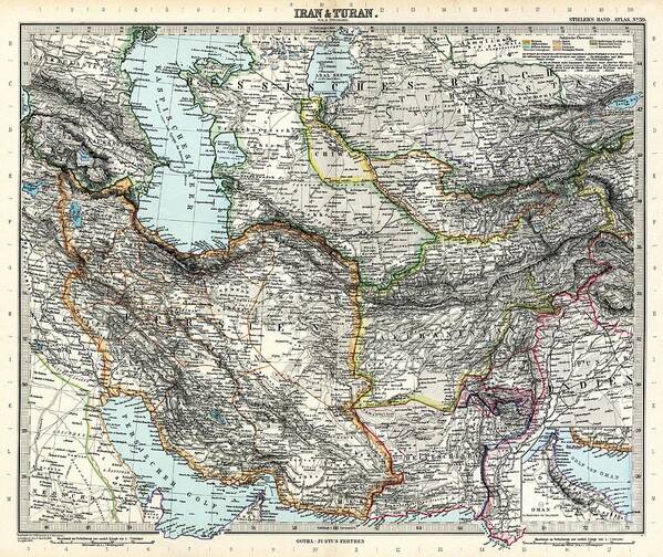 Map of Iran and Turan in Qajar dynasty drawn by Adolf Stieler by Celestial Images