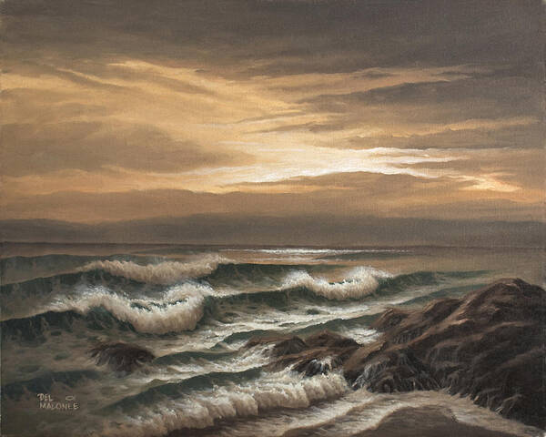 Ocean Art Print featuring the painting Sunset at Pacific Grove by Del Malonee