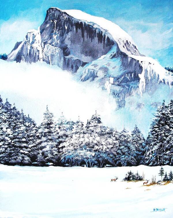 Landscape Art Print featuring the painting Half Dome in Winter by Al Brown