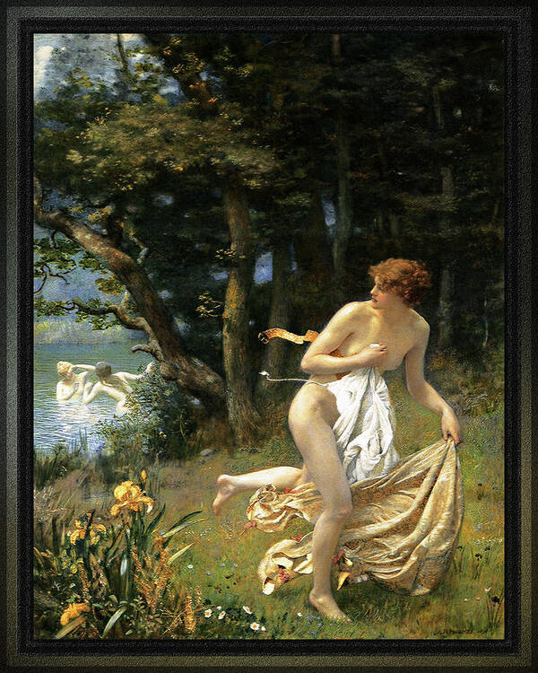 Diana's Maidens Art Print featuring the painting Dianas Maidens by Edward Robert Hughes by Rolando Burbon