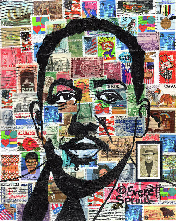 African Mask Art Print featuring the mixed media James Mercer Langston Hughes by Everett Spruill