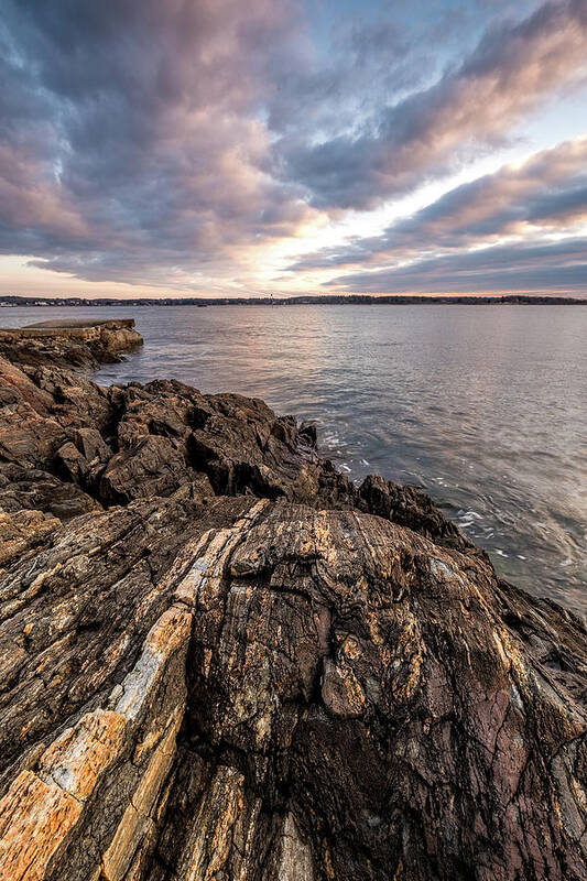 New Hampshire Art Print featuring the photograph Striations. Leading Lines In The Rocks by Jeff Sinon