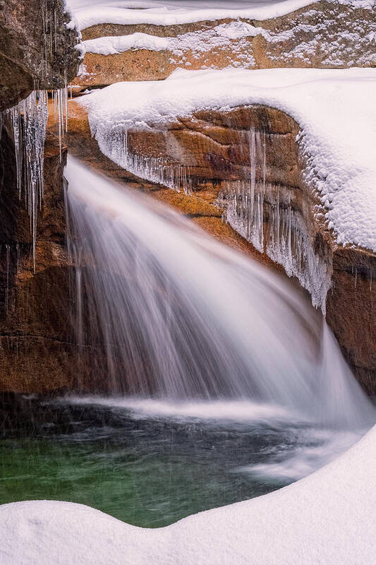 Franconia Notch Art Print featuring the photograph The Basin, Close Up In A Winter Storm by Jeff Sinon