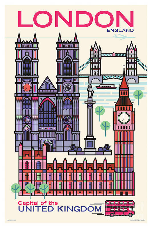 London Poster - Retro Travel  by Jim Zahniser