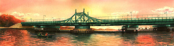 City Island Art Print featuring the painting City Island Bridge Fall by Marguerite Chadwick-Juner