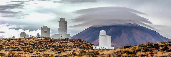 Lenticular Art Print featuring the photograph Lenticular clouds over Mt Teide with Observatory - Tenerife, Spain - 2009 Panoramic 2/10 by Robert Khoi