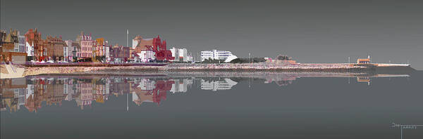 Reflections Morecambe 2 Dusk Art Print featuring the digital art Reflections Morecambe 2 Dusk by Joe Tamassy