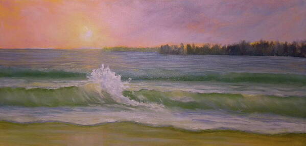 Beach Landscape Seascape Ocean Waves Sky Sun Maine Pemaquid Art Print featuring the painting Beach Day #1 by Scott W White