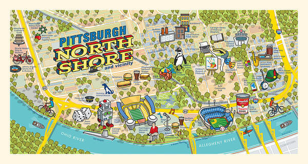 Pittsburgh Map Art Print featuring the digital art Pittsburgh North Shore Map by Ron Magnes
