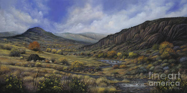 Southwest-landscape Art Print featuring the painting Tres Piedras by Ricardo Chavez-Mendez