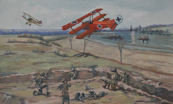 Military Art Art Print featuring the painting The Red Baron's last combat by Murray McLeod