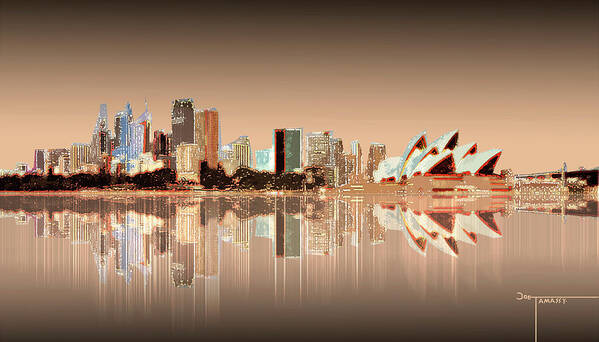 Sydney Harbou Art Print featuring the digital art Sydney Harbour Opera House Reflections by Joe Tamassy