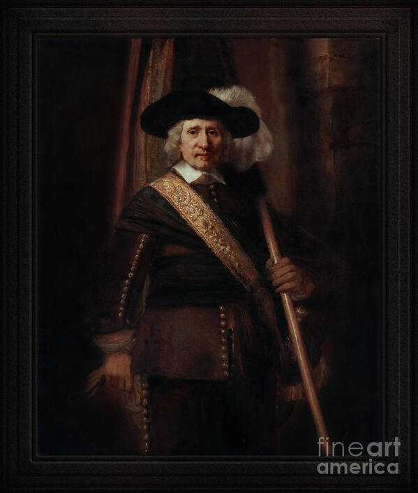 The Standard Bearer Art Print featuring the photograph The Standard Bearer by Rembrandt van Rijn Classical Art Old Masters Reproduction by Rolando Burbon