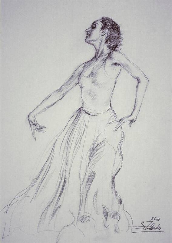 Ballet Art Print featuring the drawing Spanish dancing by Serguei Zlenko