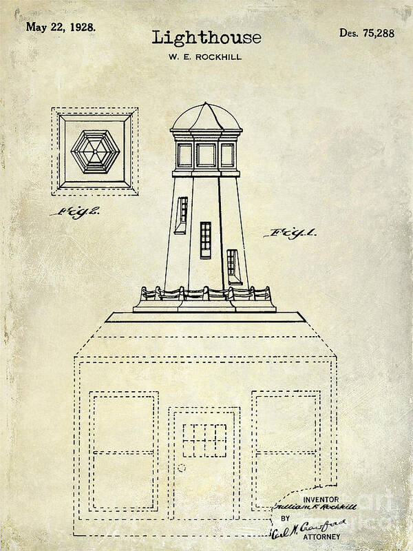 1928 Lighthouse Patent Drawing  by Jon Neidert