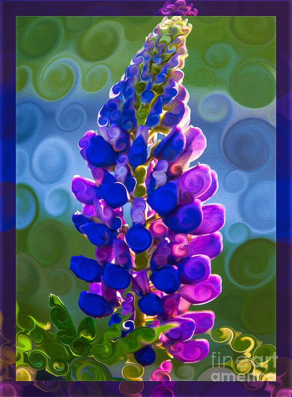 Royal Purple Art Print featuring the painting Royal Purple Lupine Flower Abstract Art by Omaste Witkowski