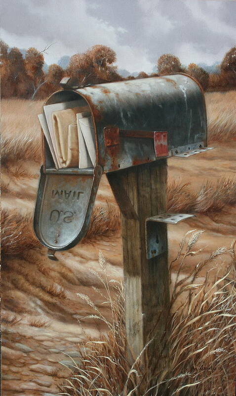 Old Mail Box Art Print featuring the painting On Vacation by William Albanese Sr
