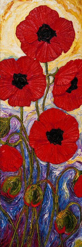 Red Poppy Painting Art Print featuring the painting Tall Red Poppies #1 by Paris Wyatt Llanso