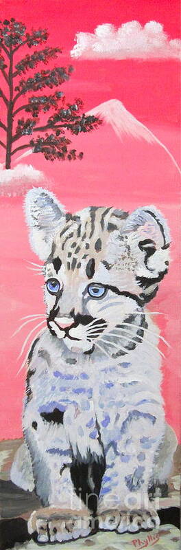 Baby Leopard Art Print featuring the painting Blue eyed Baby Please open by Phyllis Kaltenbach