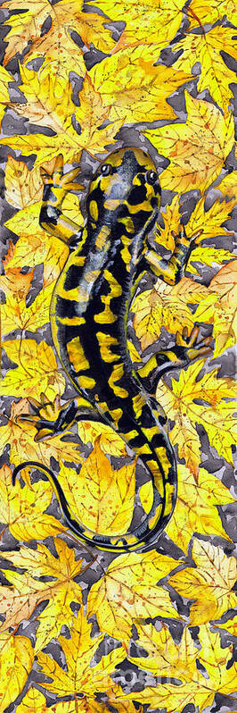 Lizard Art Print featuring the painting LIZARD in YELLOW NATURE - Elena Yakubovich by Elena Daniel Yakubovich