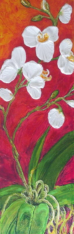 Orchid Art Print featuring the painting White Orchid on Red by Paris Wyatt Llanso