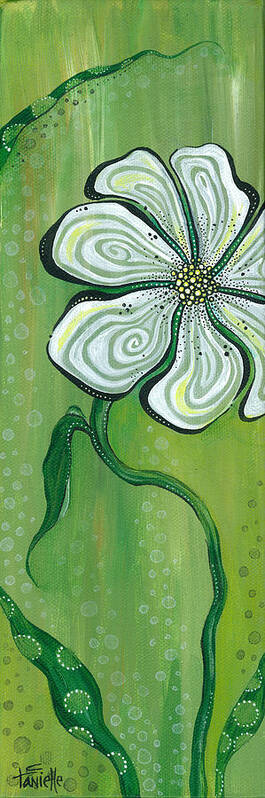 White Flower On Green Background Art Print featuring the painting Peace by Tanielle Childers