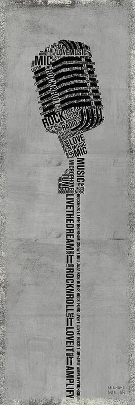 Black Art Print featuring the painting Type Mic Gray by Michael Mullan