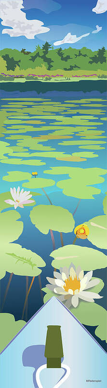 Lake Art Print featuring the digital art Kayak in Lilies by Marian Federspiel