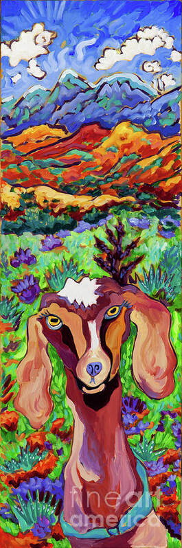 Goat Art Print featuring the painting Mountain High Goat by Cathy Carey