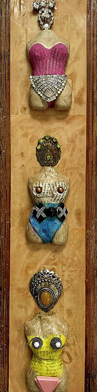 Assemblage Art Print featuring the mixed media Bathing Suit Contestants by Linnie Greenberg