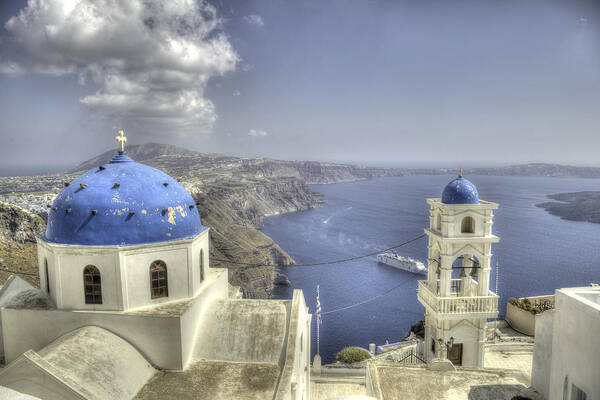 Santorini Art Print featuring the photograph Santorini Churches by Alex Dudley