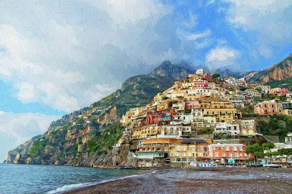 Greeting Card Art Print featuring the photograph Positano Beach View Painting by Allan Van Gasbeck