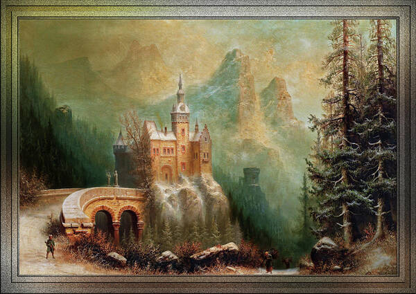 Winter Landscape With Castle In The Mountains Art Print featuring the painting Winter Landscape With Castle In The Mountains by Albert Bredow by Xzendor7