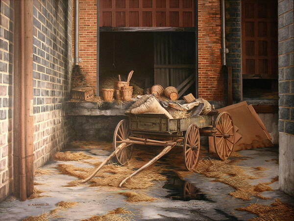 Wagon Art Print featuring the painting A Look at the Past by William Albanese Sr