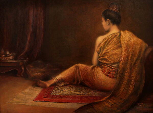 Lao Woman Art Print featuring the painting Lady of the Palace by Sompaseuth Chounlamany