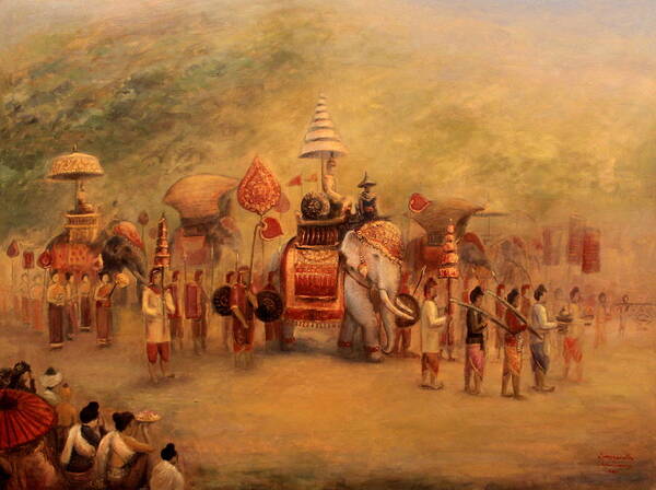 Luang Prabang Art Print featuring the painting Procession of the King by Sompaseuth Chounlamany