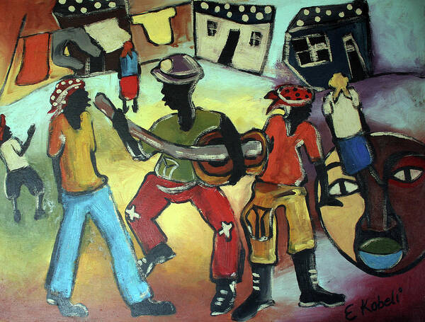  Art Print featuring the painting Street Band by Eli Kobeli