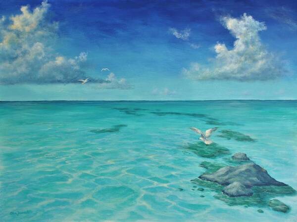 Tropical Beach Art Print featuring the painting Taking Flight by Alan Zawacki