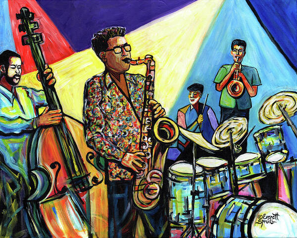 Abstract Art Art Print featuring the painting Jazz at Timucua with Jeff Rupert Quartet by Everett Spruill