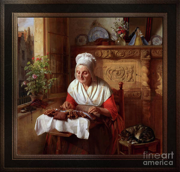 Elderly Woman Art Print featuring the painting The Lace Maker by Josephus Laurentius Dyckmans Fine Art Xzendor7 Old Masters Reproductions by Rolando Burbon